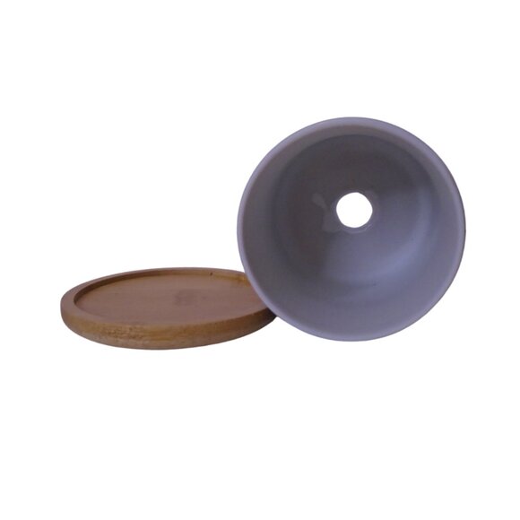 Succulent Pots 3 inch Mandala Boho Blue Ceramic with Bamboo Trays 2 Pcs Set - Picture 6 of 8